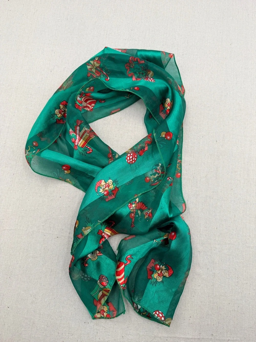 Green Holiday Print Silk Scarf